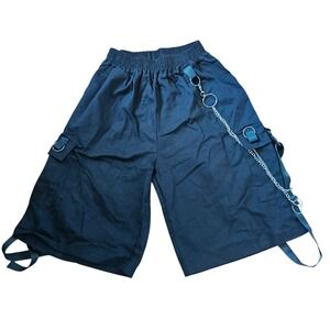Hanfeitong Black Techwear Cargo Shorts Goth Y2K w/ Straps Chain Mens 31 22 Waist
